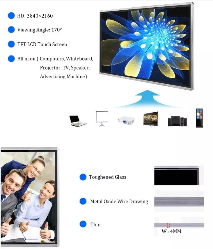 weier 55 inch multi touch screen smart board 4K LCD display interactive flat panel for meeting and teaching