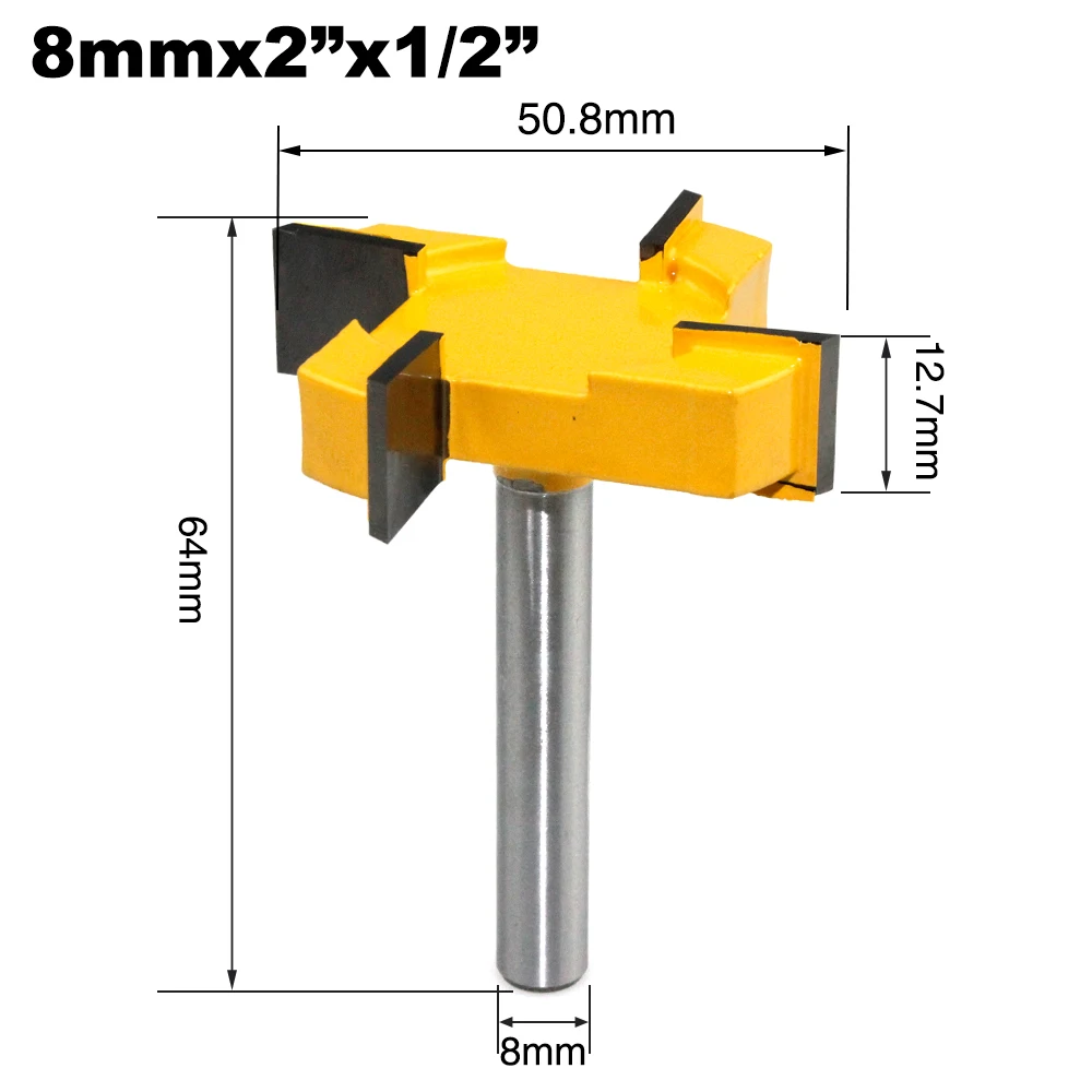 LAVIE 1pc 8mm 12 12.7 4 Edge T Type Slotting Cutter Woodworking Tool Router Bits for Wood Industrial Grade Milling Cutter 318Z4