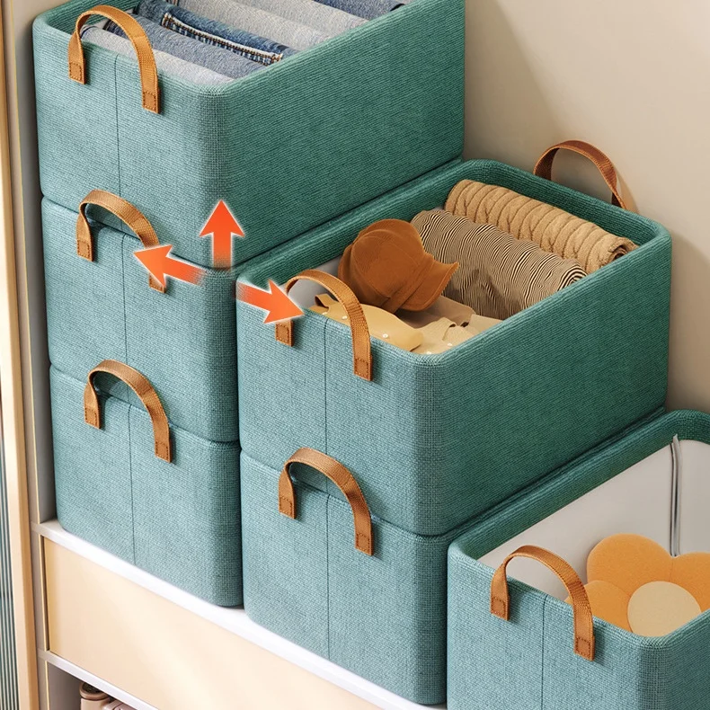 Large capacity Cationic galvanized steel frame density plate home clothes organizer storage basket with handle