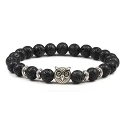 Black Lava Tiger Eye Stone Beads For Bracelet Classic Owl Beaded Crystal Bracelets Healing Natural Charm Bracelet Yoga Jewelry