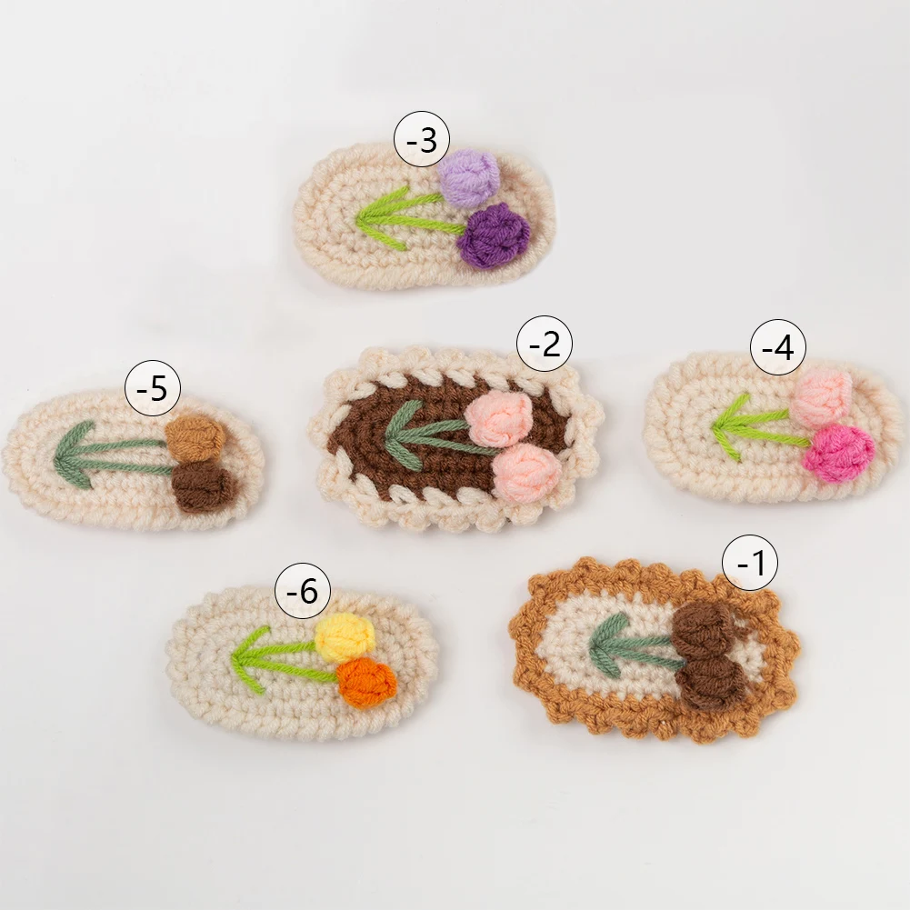 Crochet Knitted Tulip Baby Girls Hair Pins 7cm Sweet Flower Snap Clips Hairgrips Handmade Safety Hair Bows Accessories