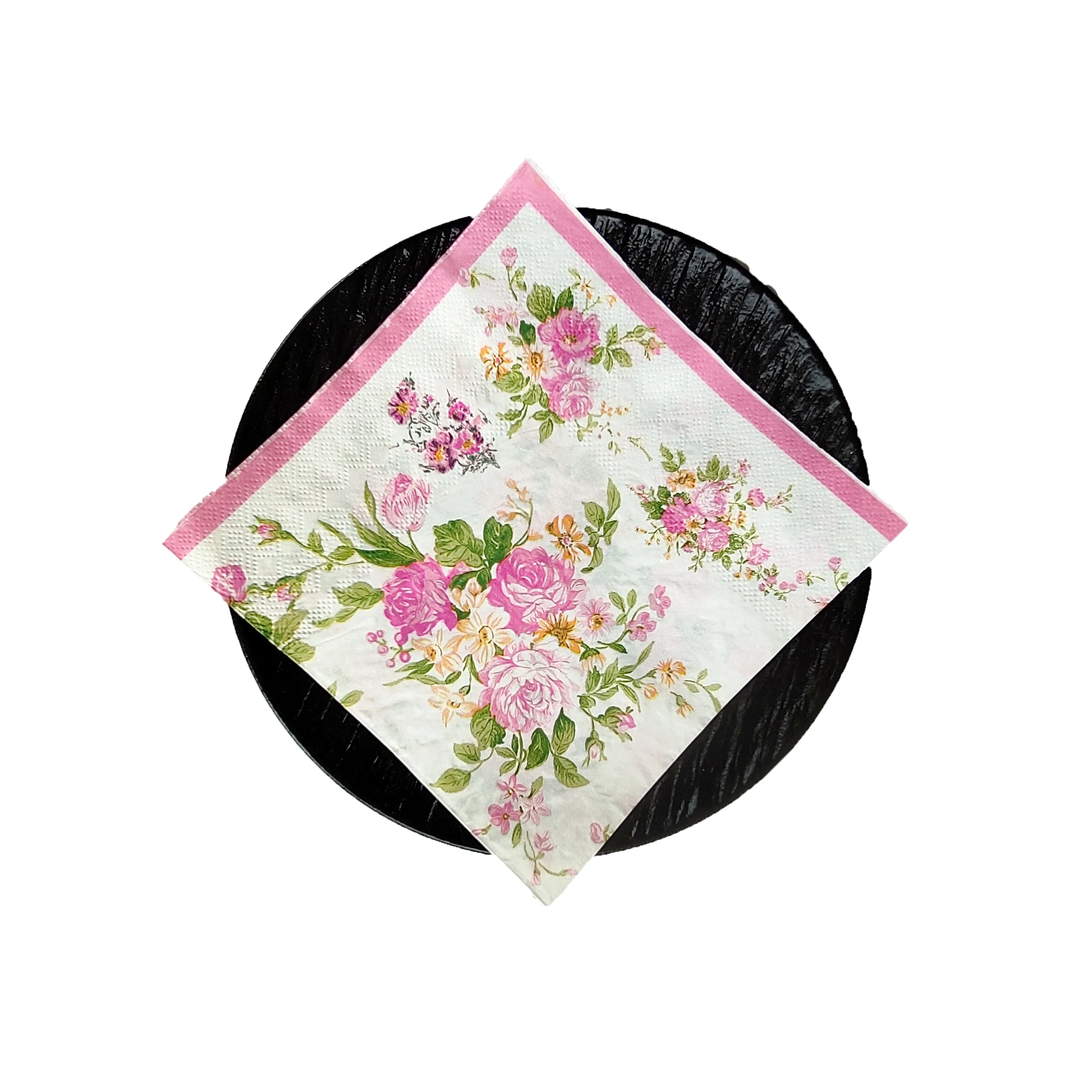 Custom Quality Floral Printed  White Dinner Napkin Full print on one side Cocktail Paper Napkins 3 ply for party