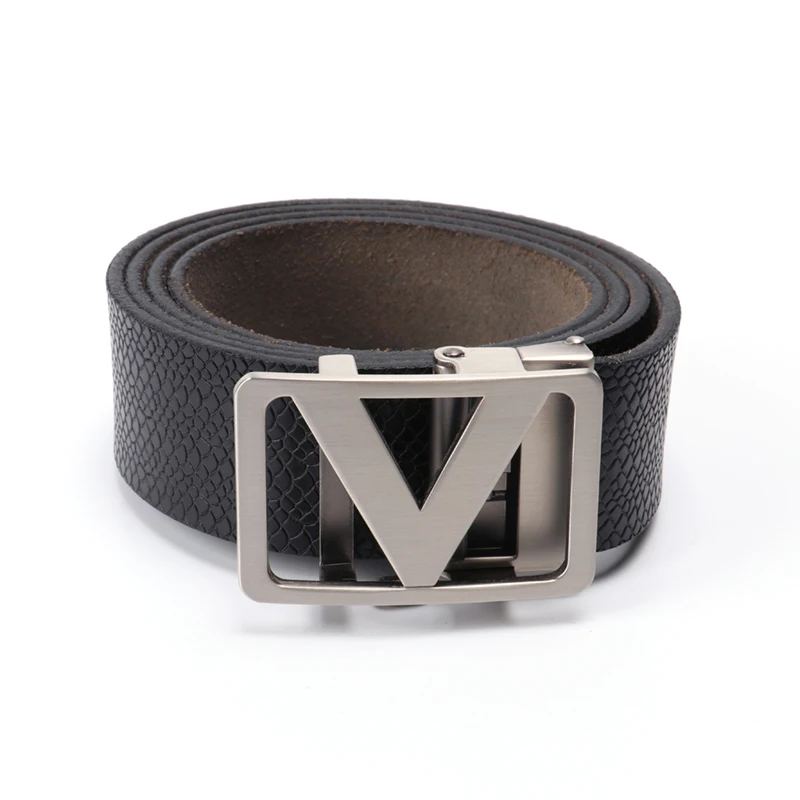 
Factory Direct Sale Adjustable Men Designer Belt Customized Gold V Buckle Leather Belt In High Quality 
