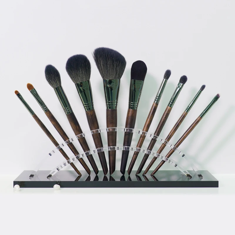 ZY206 Portable Animal Goat Hair Makeup Brushes Contour Blush Highlighter Eyeshadow Blend 10 Pcs Makeup Brush Set With PU Bag