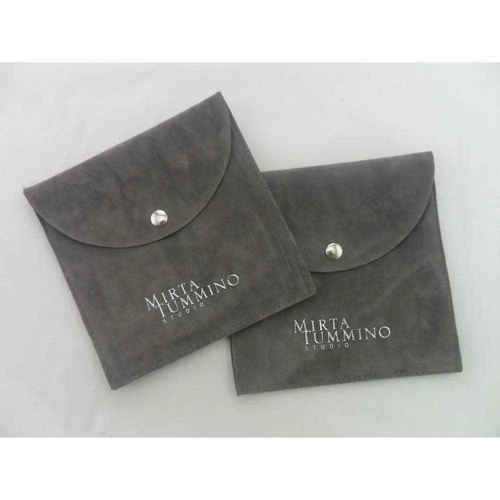 High Quality Custom Made Embossed logo Envelope Gift Suede Pouch with Flap Velvet Bags Jewelry Packaging Pouch Bag