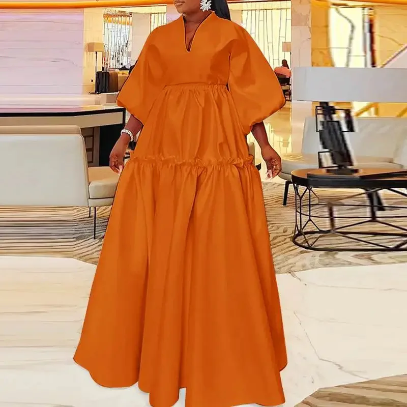 2024 New Fashion Summer  European Vacation Print Style  Popular V-neck Party Loose Long Dress