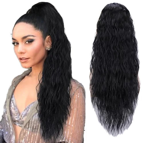 26-Inch Fashionable Water Wave Drawstring Ponytail Hairpiece Long Curly Wavy Synthetic Hair for Women Deep Curl Extensions