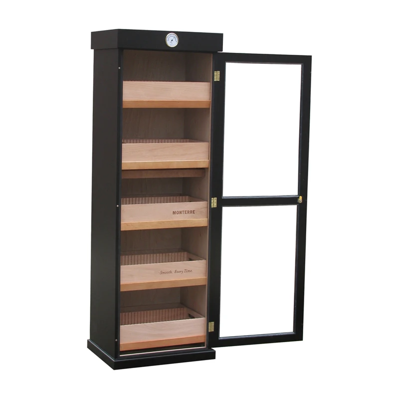 Wholesale Custom one door Storage Spanish Cedar Cigar Box Humidor LED light display Cabinet