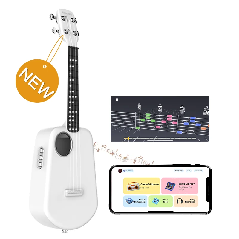 POPULELE  Pro 2 Carbon Fiber Smart Ukulele Easy to Learn with APP Lesson 56 LED Built-in Lights Guidance For Student