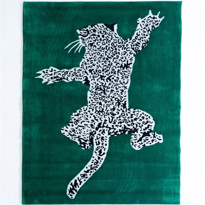 Luxury Green Animal Leopard Rug Handmade Floor Carpet for Livingroom Bedroom