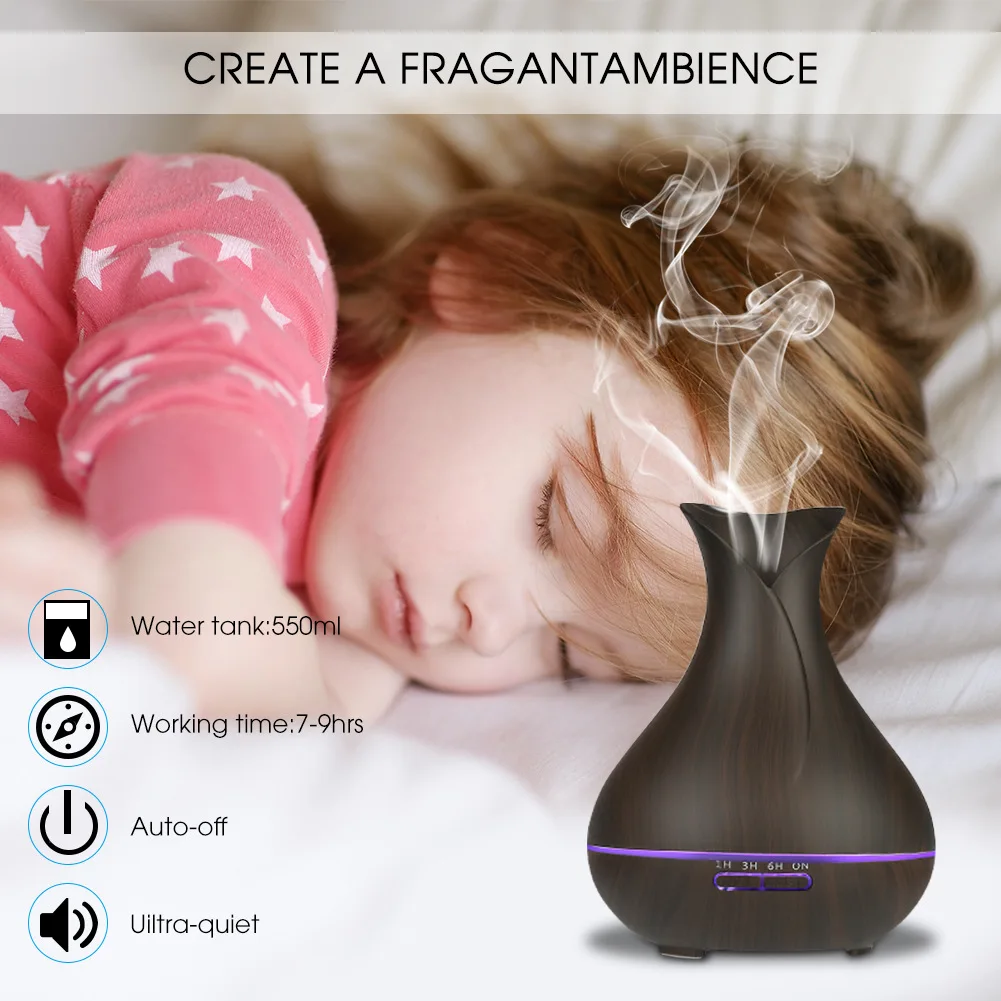 Vase Design Hot Selling 400ml Wood Grain Ultrasound Aromatherapy Essential Oil Diffuser