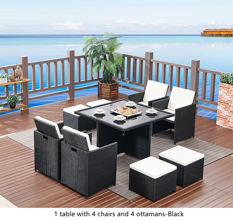 Outdoor Modern Garden Sets Furniture Space Saved Courtyard Patio Waterproof Wicker Rattan Dining Table And Chairs Set