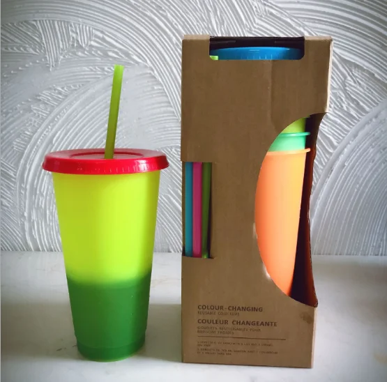 24oz plastic color changing cup with custom logo bpa free reusable acrylic tumbler straw