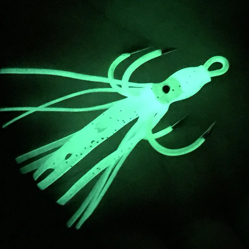 Luminous Squid Hook Fishing Soft Plastic Lures Saltwater Jigs Fishing Lure Gaff Hook Glow in the Dark Bait for Fishing Head Hook
