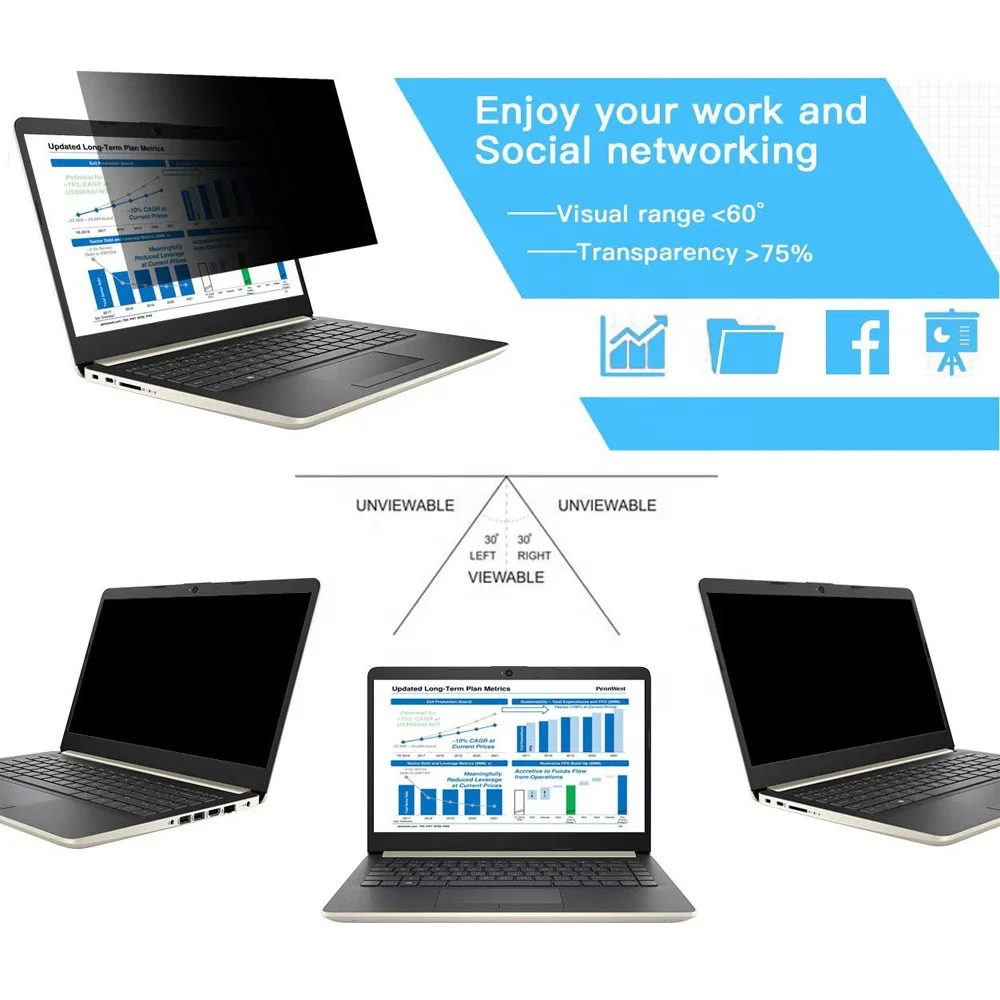 Manufacture Price Anti-Glare Laptop Privacy Filter for 15' Widescreen Display, Removable Anti Peep/Spy Protective Shield Film
