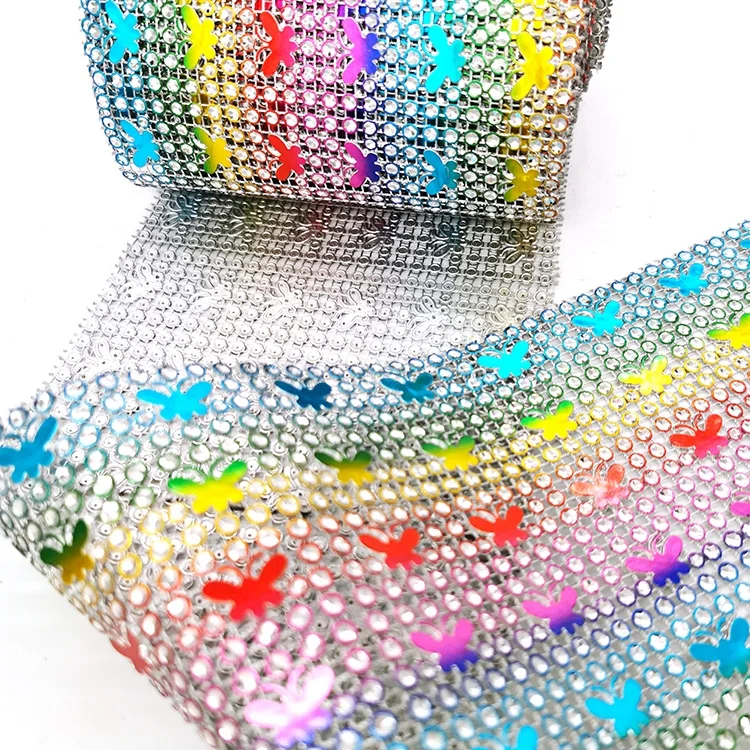 
Fashion 24 row multicolor butterfly transfer DIY accessories trim crystal rhinestone mesh roll for ethnic clothing 