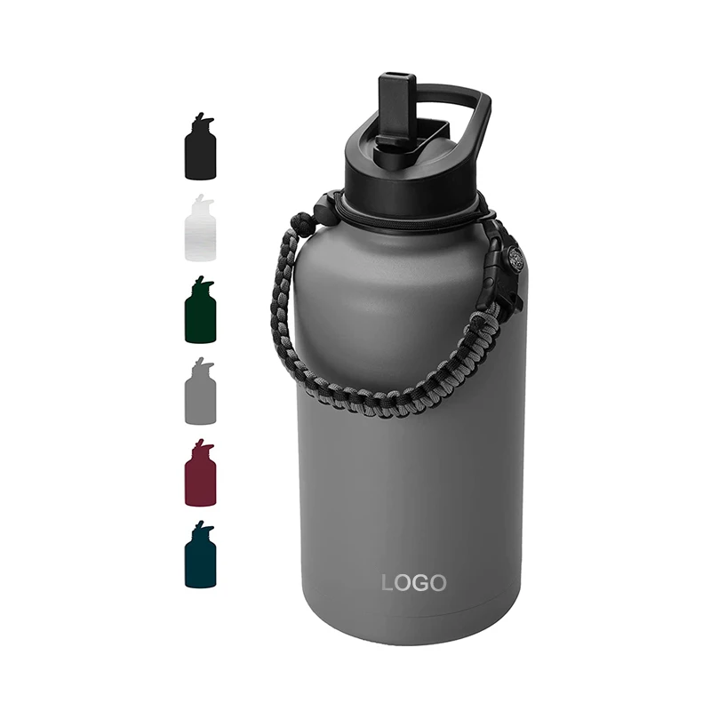 Costom Logo BPA Free Thermos 64 oz Straw Lid Half Gallon Jug Wide Mouth Stainless Steel Sports Gym Water Bottle