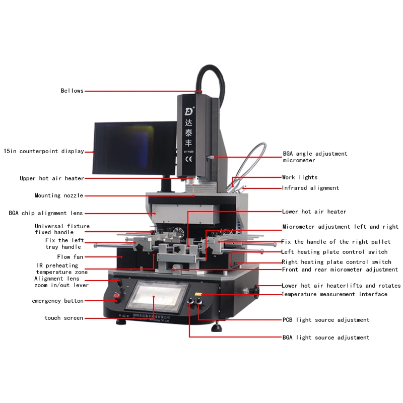 DT-F630 BGA Rework Station комплект 3 зон Инфракрасная паяльная станция 4000 Вт для ремонта материнских плат мобильный телефон чип печатная машина
