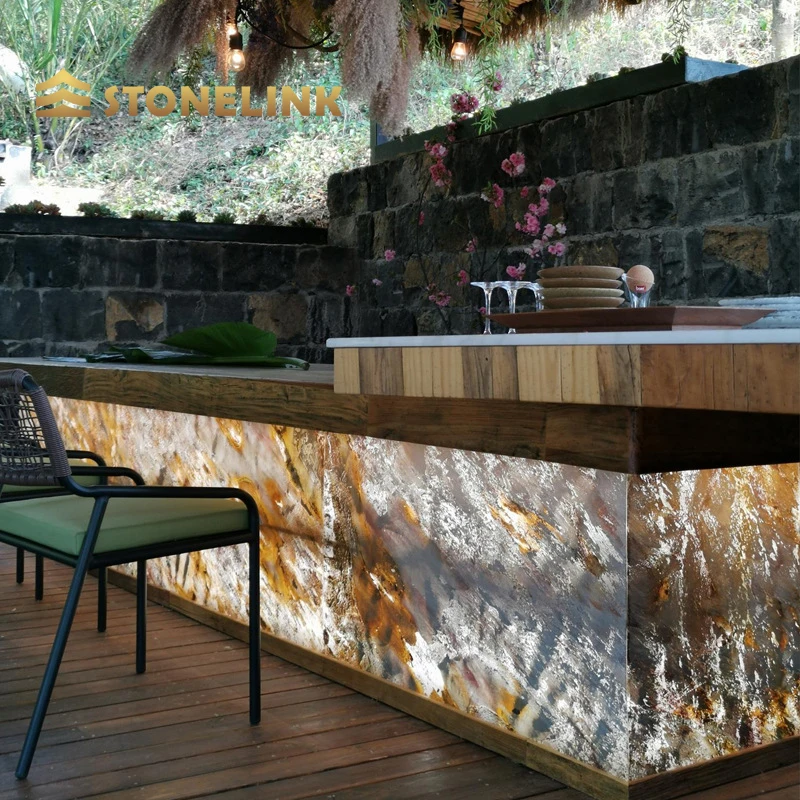 Natural 1-2mm Wall Translucent Slate Flexible Ultra Thin Marble Veneer Sheets For Interior Home Decor