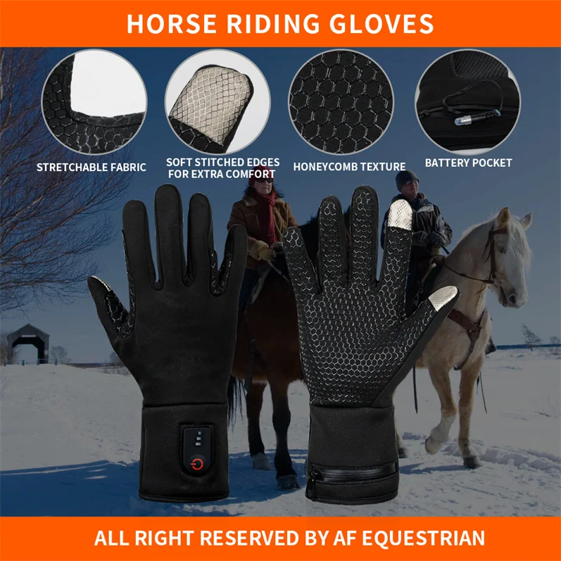 Wear-resistant Horse Riding Equestrian Gloves Touchscreen 7.4V Rechargeable Battery Electric Heating Gloves
