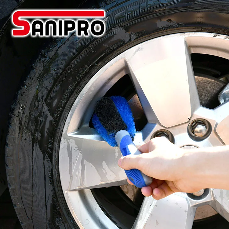 Sanipro OEM Small Custom Portable Car Wheel Tyre Cleaning Wash Tools Car Brushes Car Wheel Cleaning Brush