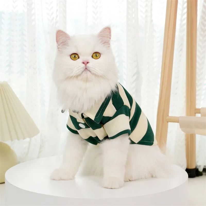 2024 Hot Sale  polo shirt blue&white striped costume for cat dog hoodie sweatshirt spring polyester pet clothing custom logo