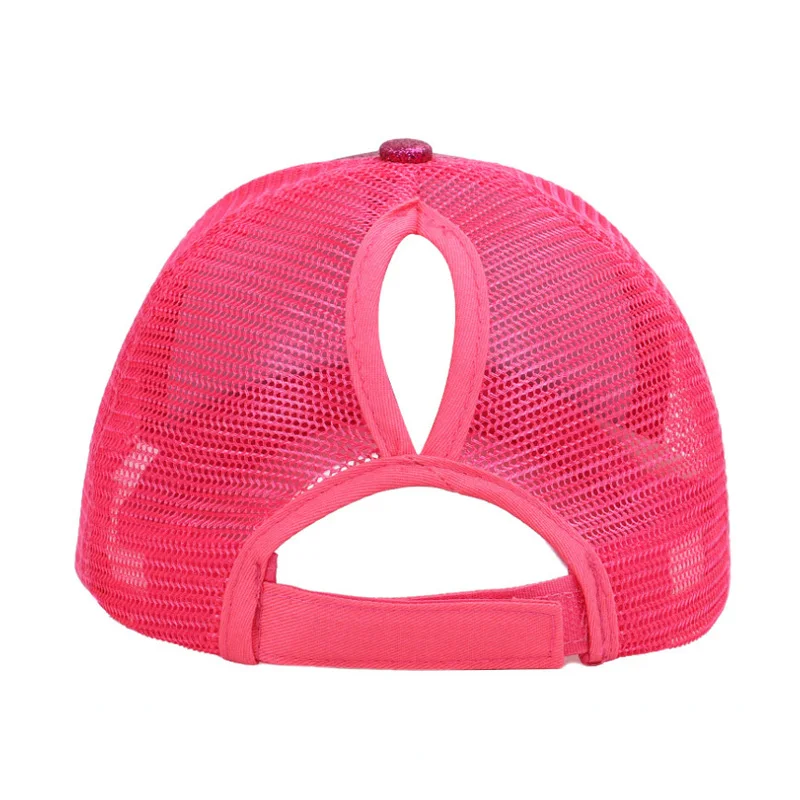 High Opening Sparkle Gold Ponytail Hat Glitter Mesh Trucker Cap With Pony Tail Hole For Women