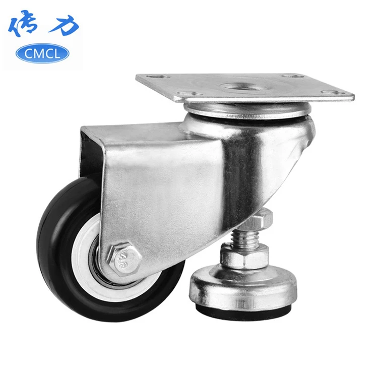 Adjustable polyurethane Load bearing Caster Wheel 2 inch black plate castors for Cabinets