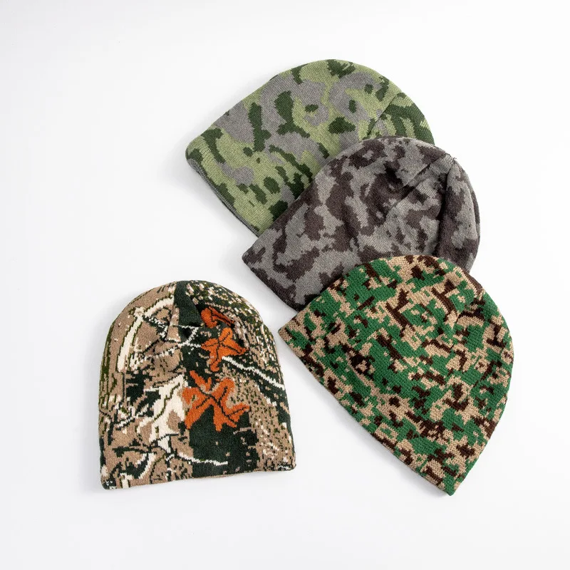 2021 Newest Designed Camouflage Jacquard Army Hunting Camo Fisherman Beanie Knit Toque Hat