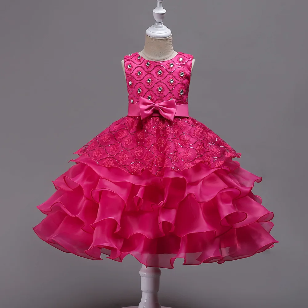 New princess Ball children party dress Shiny diamond pattern dress girls Halloween party red dress for girl 2-10 year