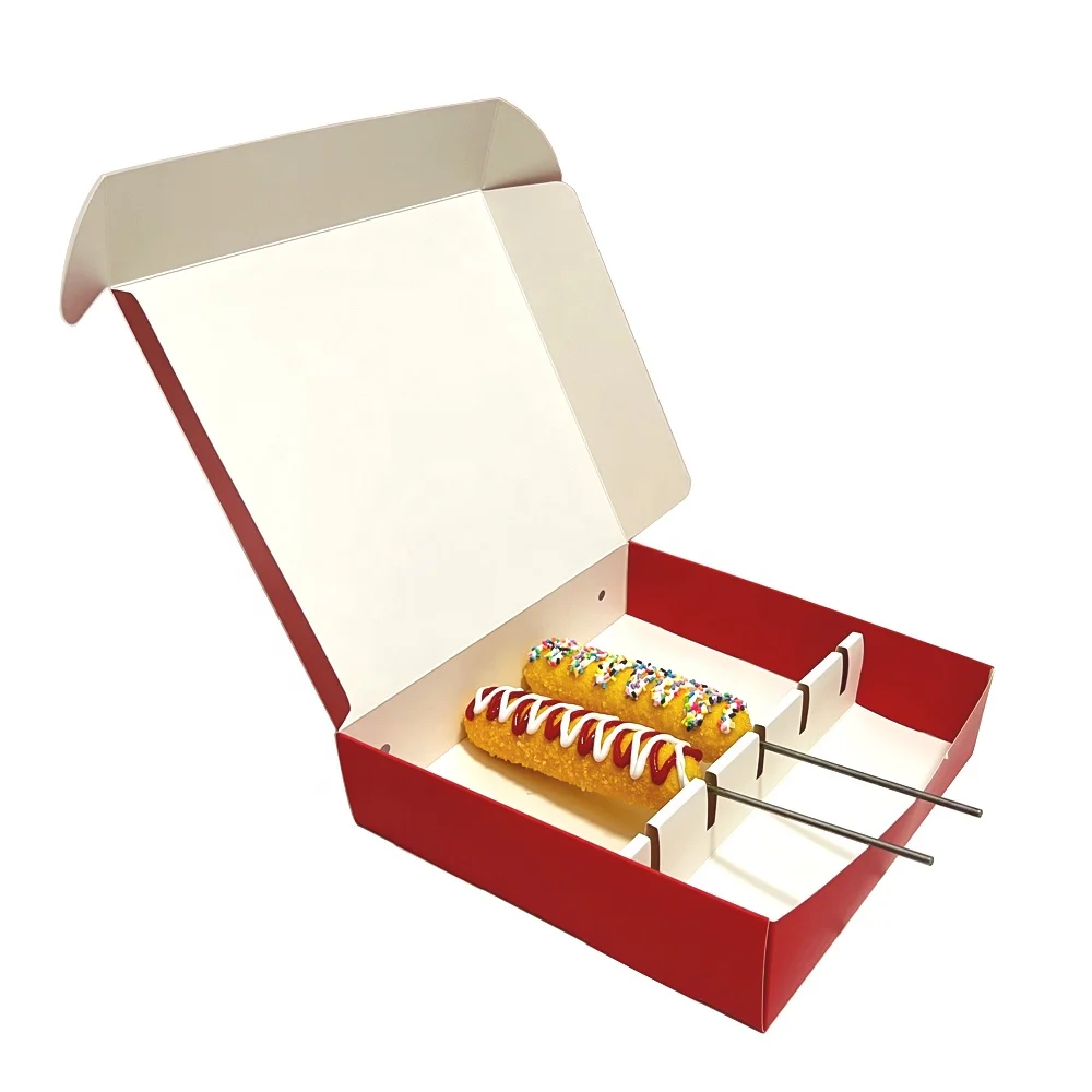 Wholesale custom printed logo paper food hotdog packaging disposable takeaway food container box for korean corn dog