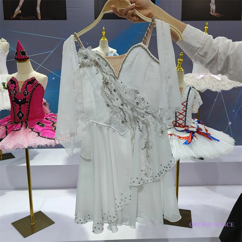 Fancy Custom Size Kids Girls Women Adults Cupid Talisman Ballet Performance Wear Costumes White Lyrical Dance Dress