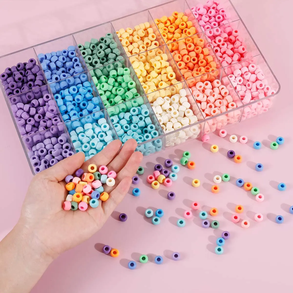2600 pcs Pony Beads Kit Opaque Matte Rainbow Plastic Craft Multicolor Pony Beads with Elastic String and Storage