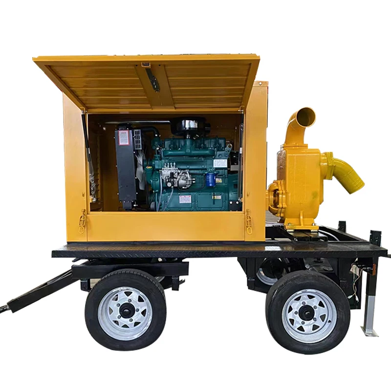 Irrigation System 8 Inch Two Wheel Trailer Mounted Diesel Engine Non Clog Self Priming Centrifugal Electric Water Pump