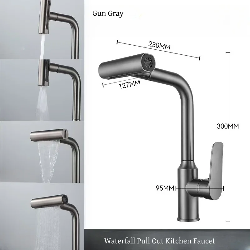 New Design Modern Stainless Steel Pull Down Kitchen Sink Faucet With Sprayer Chrome Plating Rain Nozzle Kitchen Mixer Tap