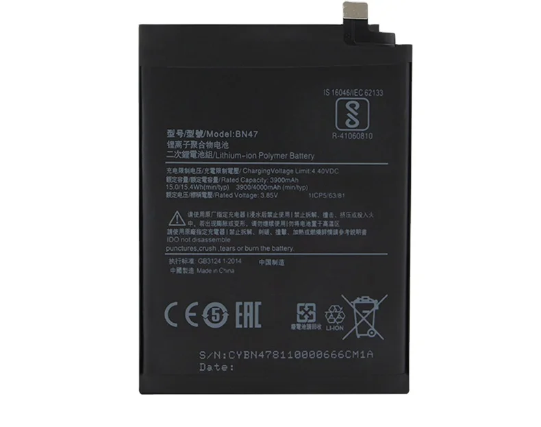 3.85v 4000mAh BN47 battery For Xiaomi  Mobile  Phone Replacement Batteries
