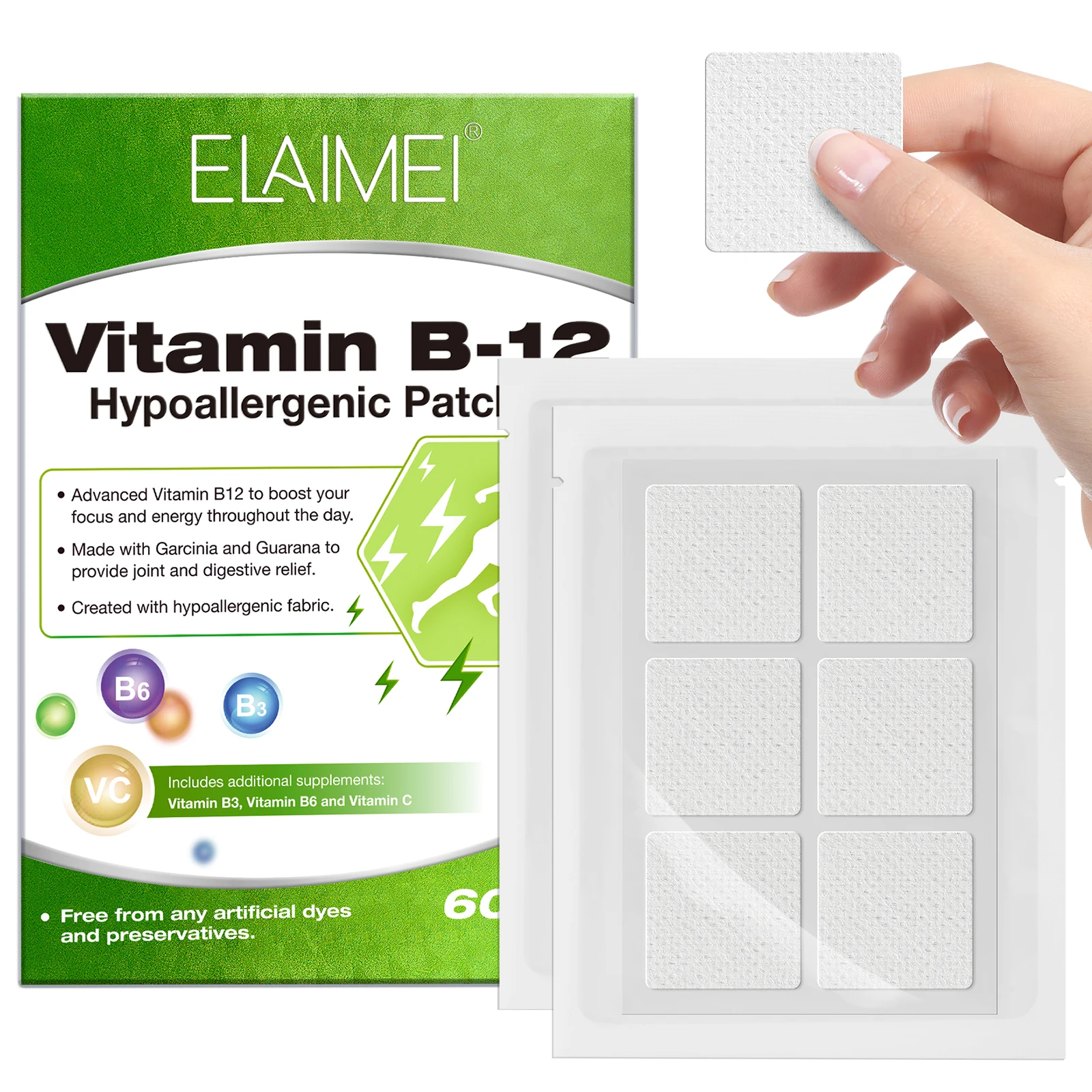 ELAIMEI Provide Joint Digestive Relief Hypoallergenic Folic Acid B3 6 Vitamin c Patch vitamin Supplements B12 Patches