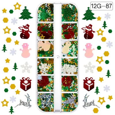 NGP232 Nail Art Designs 12 Grids Christmas Series Snowflake Snowman Elk Gift Star Crutch Sequin For