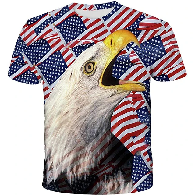 High fashion Printing 3D Animal Eagle Short Sleeves T Shirt American Flag Quick dry T shirt Design Logo/Name