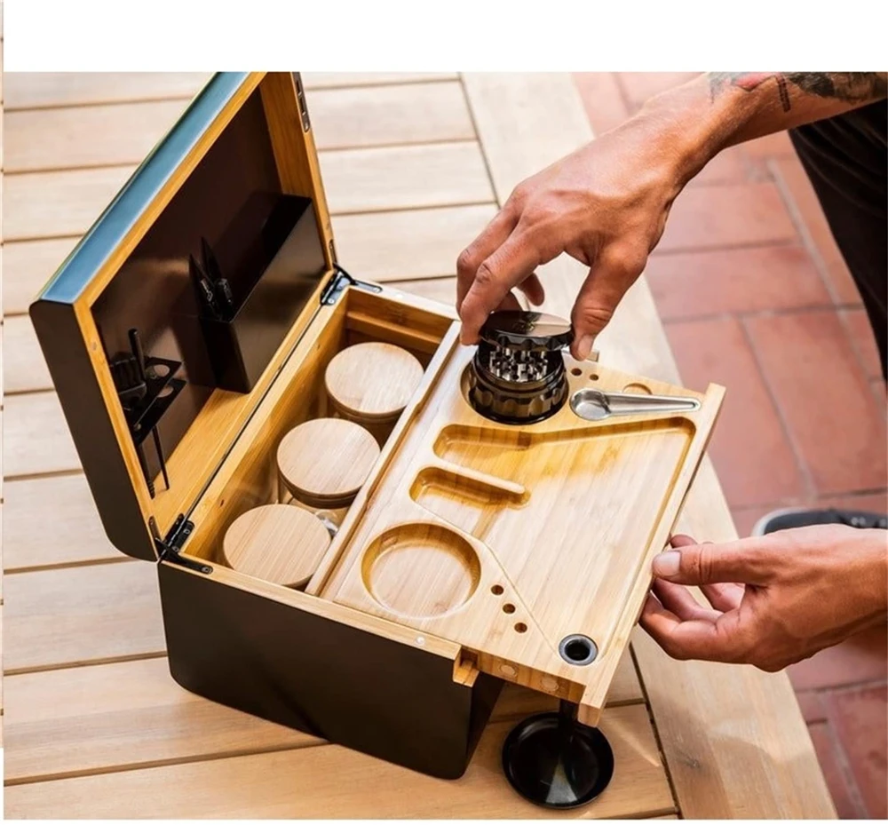 Custom Combo Kit Extra Large Stash Wooden Storage Box With Rolling Tray Black Accessories
