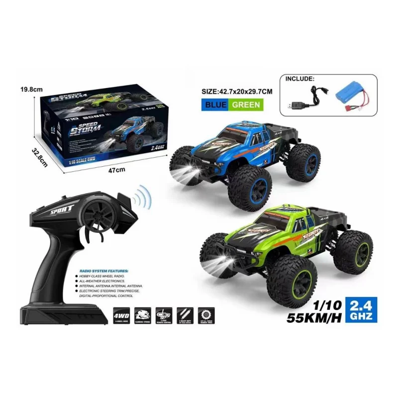 Toy car 1/10 large proportion electric four wheel drive off road climbing all terrain large wheel toy car model 55KM/H