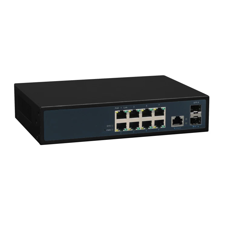  Управляемый двухслойный коммутатор Gigabit RSTP LACP anti-loop 8 10 портов PoE с 2 оптическими волоконными