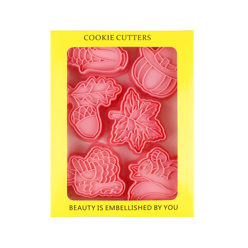 Homesun Saffron 6pcs/box Thanksgiving cookie cutter embosser stamp Set of 6 pcs turkey corn cookies mould plastic
