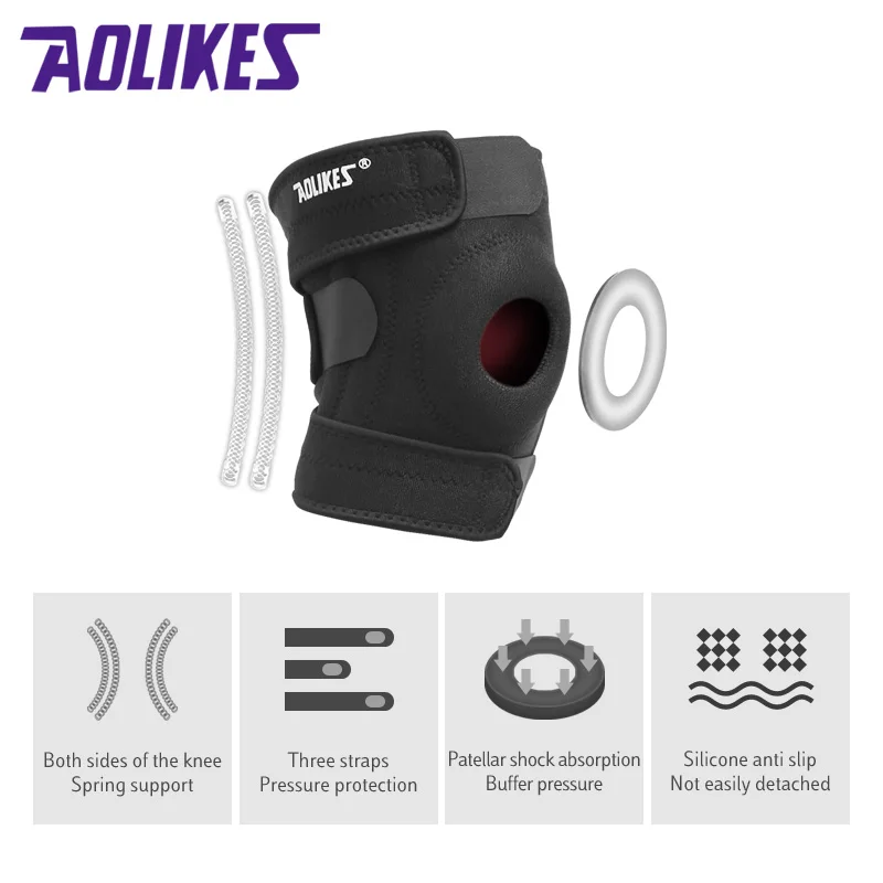 Aolikes Adjustable Compression EVA Open Patella Knee Brace Thin Nylon and SBR Material Leg Support for Sports and Fitness