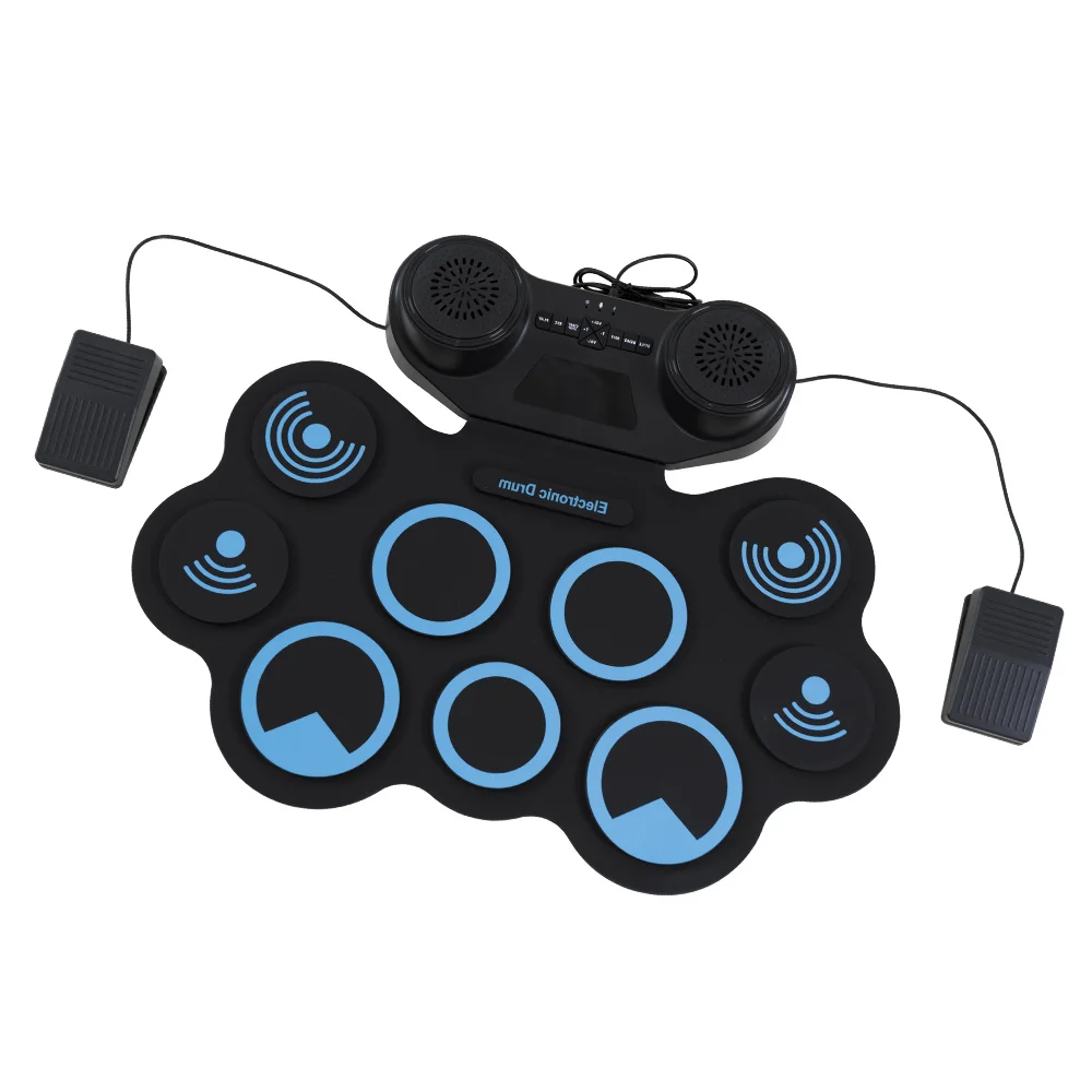 Konix Professional hot selling devil fish silicon pad Two big speaker roll up drum kit digital drum set with battery