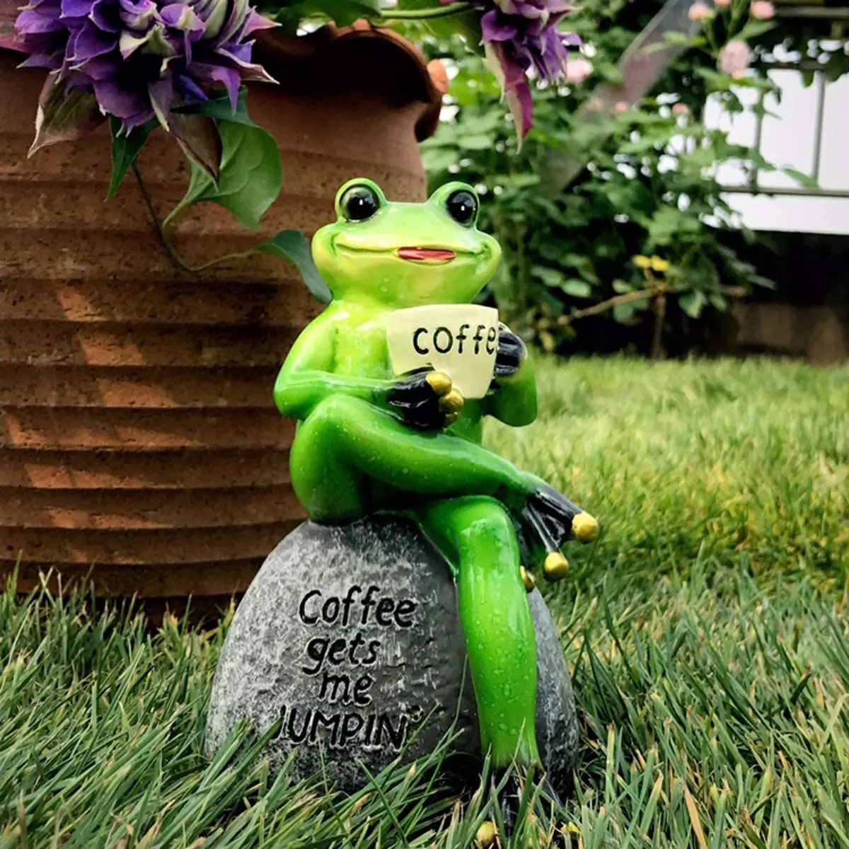 Green Frog Sitting Statue Frogs Garden Decor Statues for Yard and Garden Indoor Outdoor Decoration Animal Sculpture