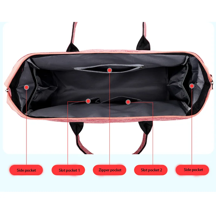 
Good quality large capacity mom travel shoulder diaper bag tote with luggage strap 