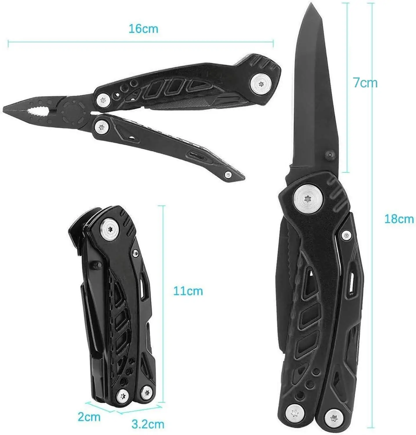 Peaktop  13 in 1 Foldable Pliers, Stainless Steel Multitool with Nylon Bag  Multi Tool Knife Pliers Set