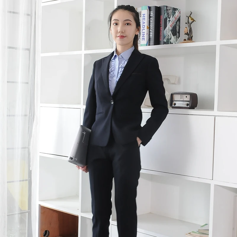 2022 Black Elegant Sets Flight Attendant Tops And Pants Airport Uniforms Suits For Women