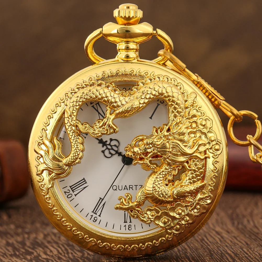 Antique Dragon Embossed Quartz Pocket Watch for Men Necklace Pendant Clock Pocket Watches men Jewelry Gift Christmas gifts